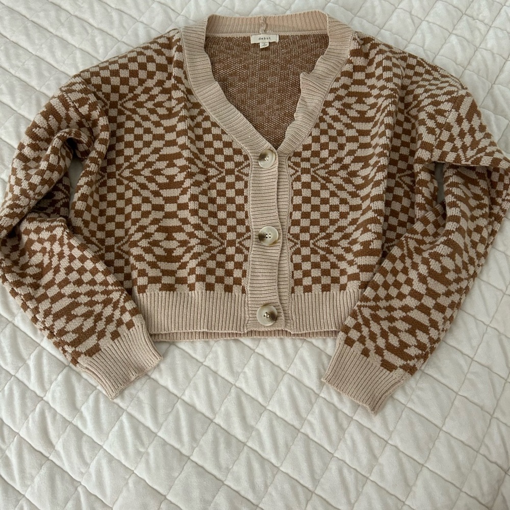 Geometric Patterned Brown Sweater